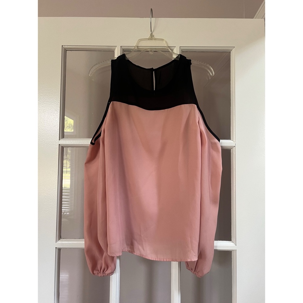 Pink & Black Sheer Cold Shoulder Blouse
